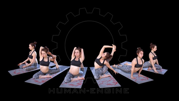 Various Yoga Female Poses with Mat 002 Bundle 3D Model