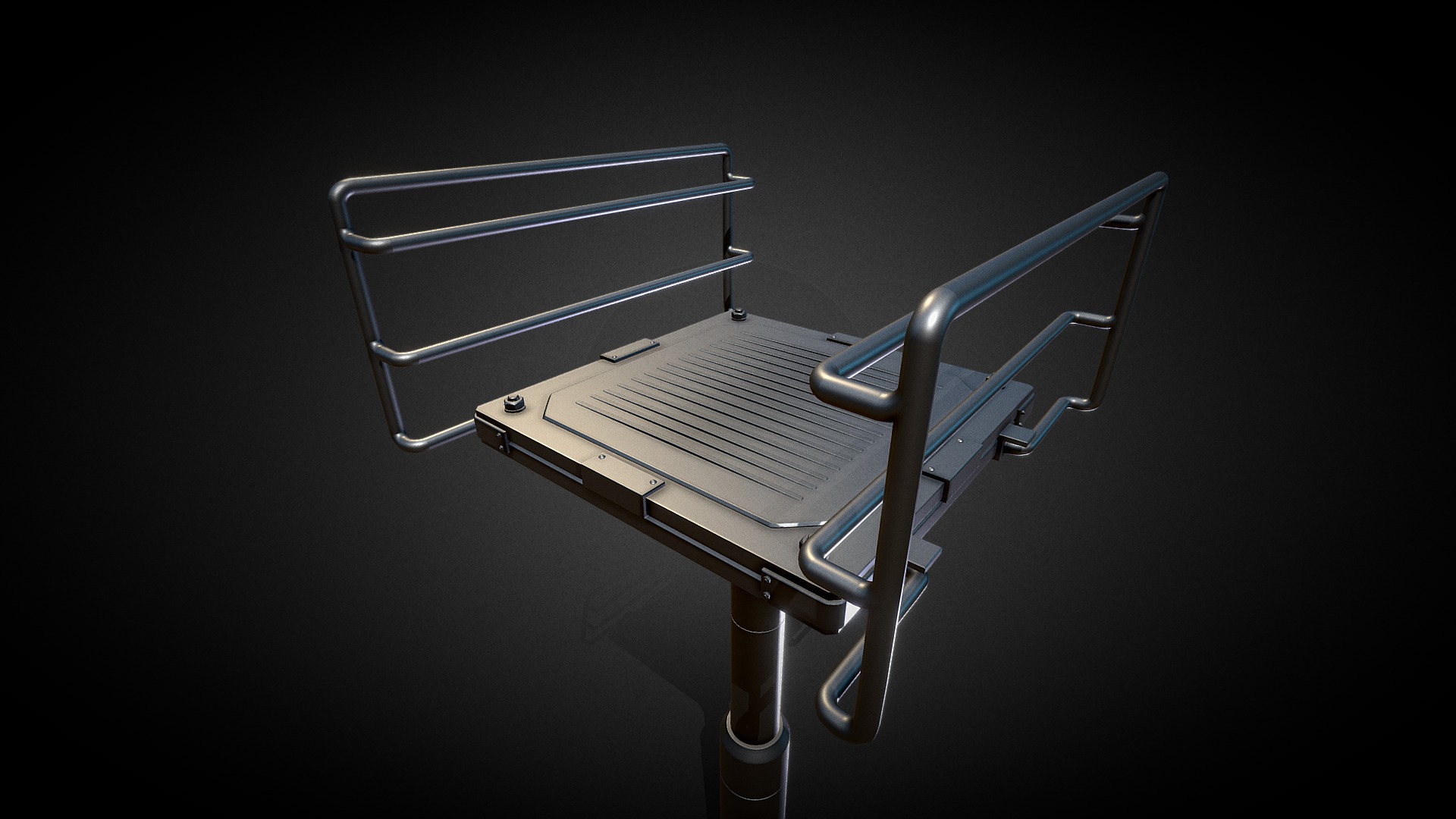 3D model 3D Sci-Fi Elevator Platform – High Poly - This is a 3D model of the 3D Sci-Fi Elevator Platform - High Poly. The 3D model is about a few metal chairs.