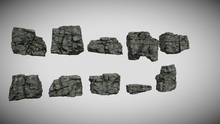 Low poly Mossy Cracked Modular Rock 220106 3D Model
