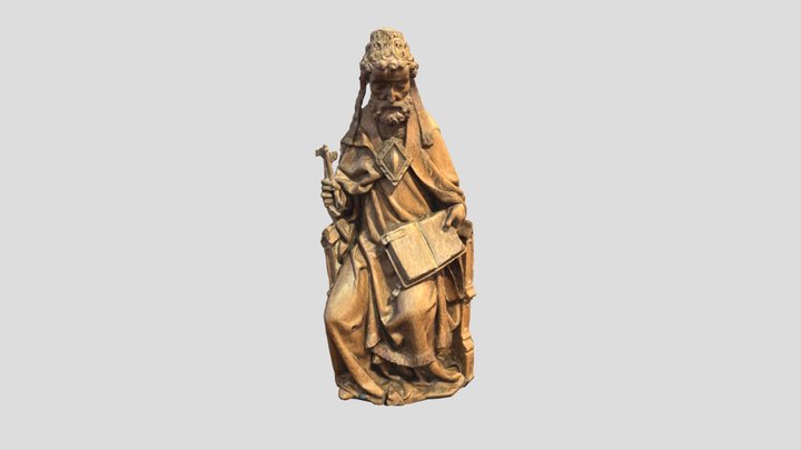 Seated St Peter — 16th-Century Oak Sculpture 3D 3D Model