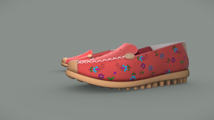 Casual Flat Floral Slip On Shoes 3D Model