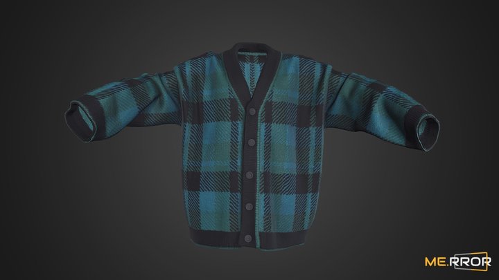 [Game-Ready] Green Check Cardigan 3D Model