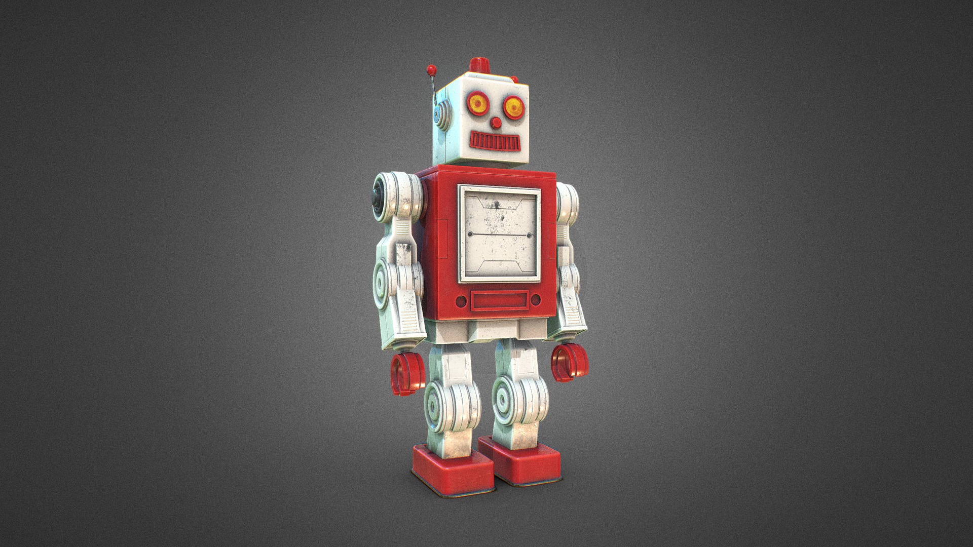 3D model Retro toy robot - This is a 3D model of the Retro toy robot. The 3D model is about a toy robot with a red and white face.