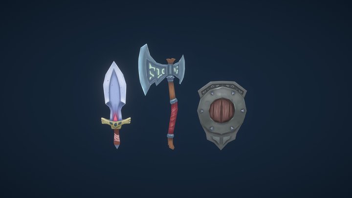 Low-poly handpainted Weapon Props 3D Model