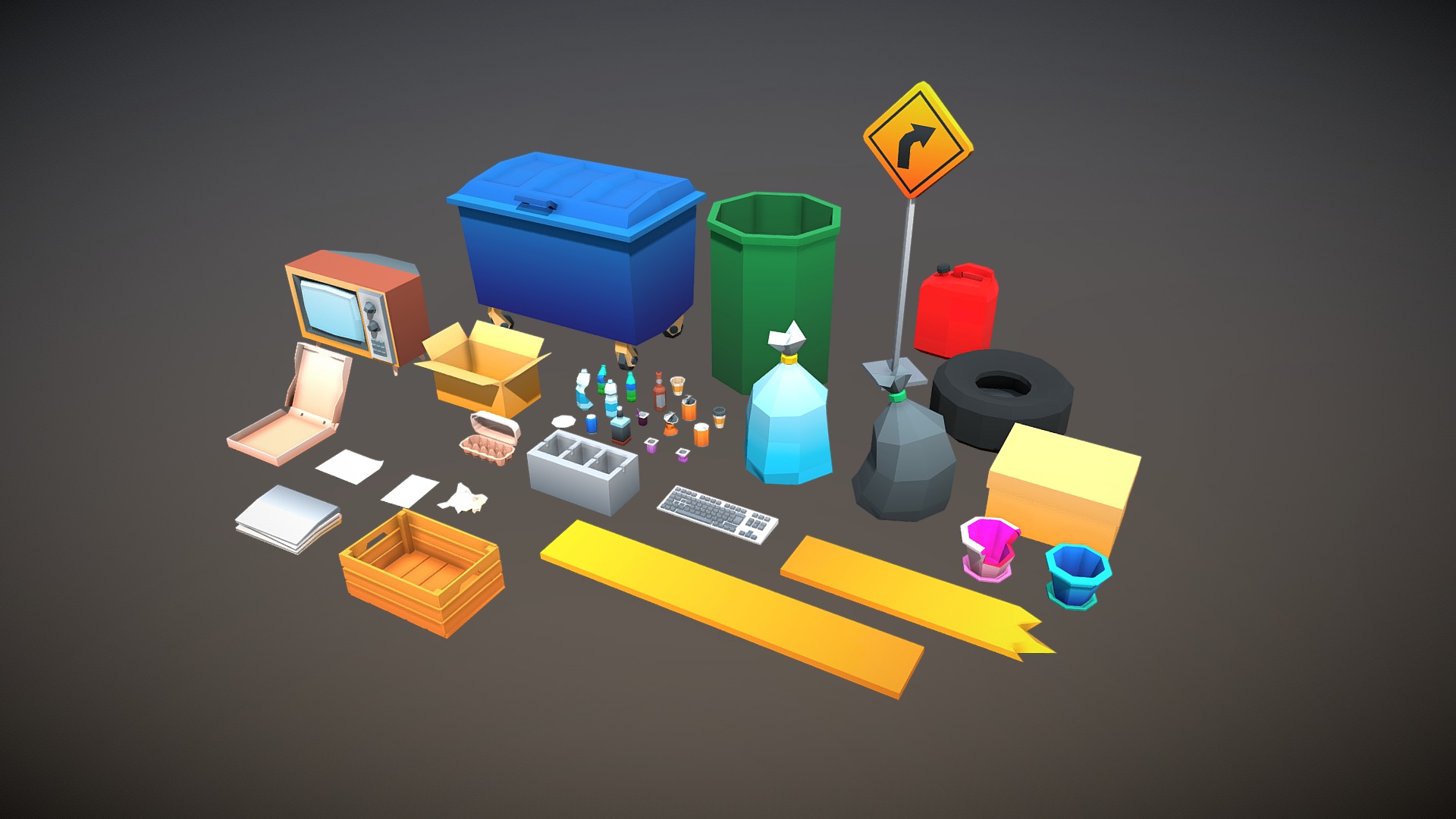 3D model Low Poly Trash Props Collection - This is a 3D model of the Low Poly Trash Props Collection. The 3D model is about diagram.