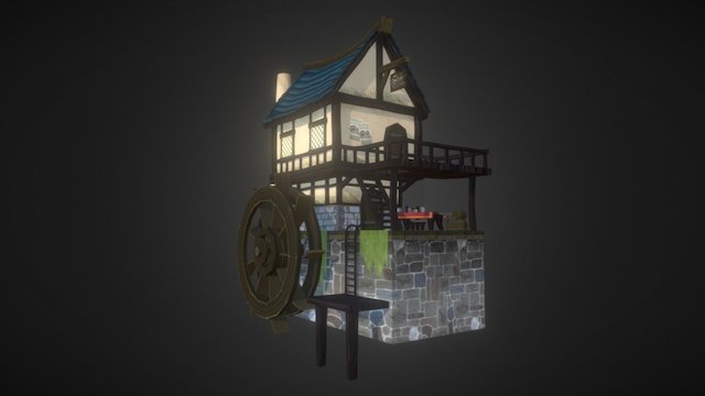 Village Project: Water Mill (Engine Version) 3D Model