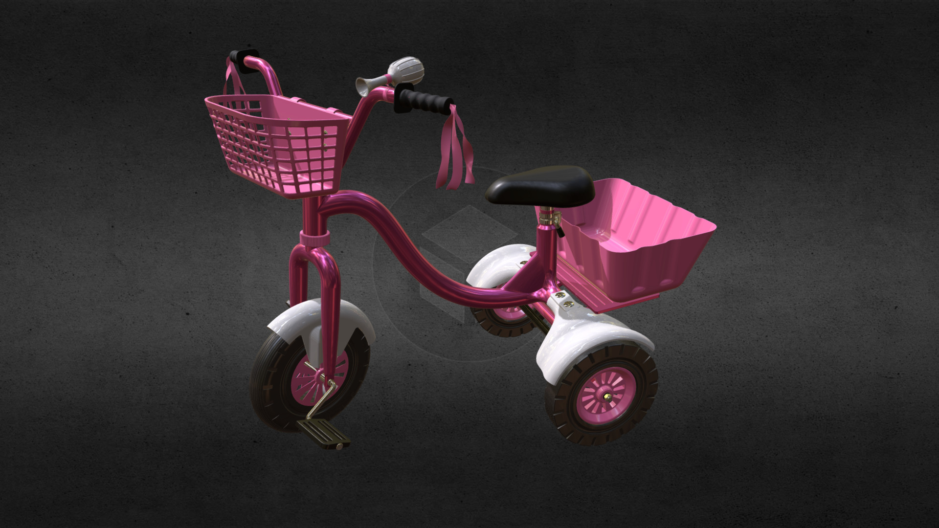 3D model Tricycle - This is a 3D model of the Tricycle. The 3D model is about a pink tricycle with a basket.