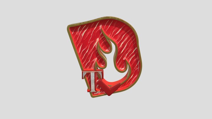 decorative letter D with flame design 3D Model