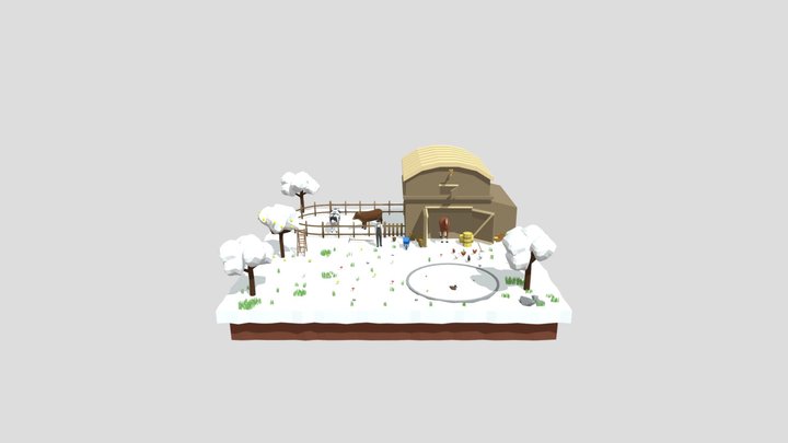 Low Poly Farm With Barn