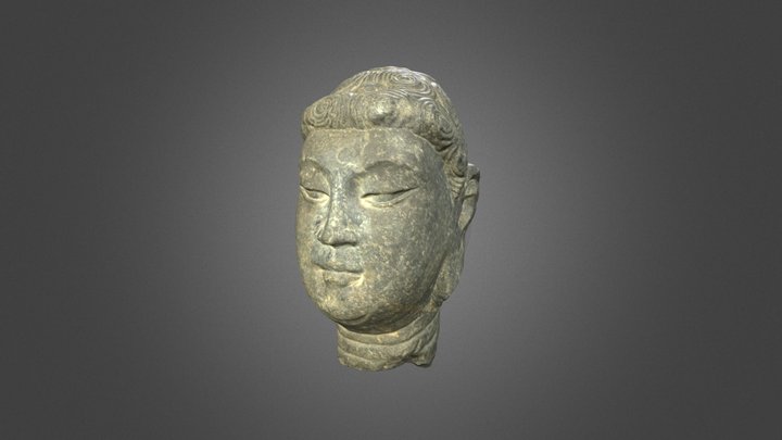 Carved Stone Buddha Head 3D Model