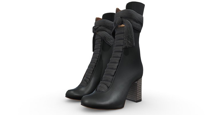 Straps Laces Thick Heels Female Ankle Boots 3D Model