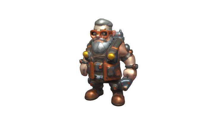Bearded dwarf with tech gear 3D Model