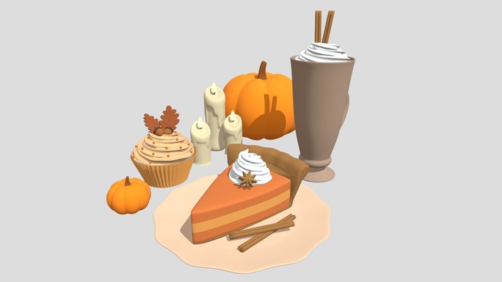 Autumn desserts with pumpkin latte 3D Model