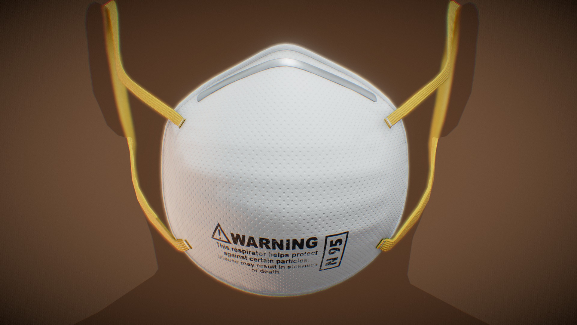 3D model N95 Mask - This is a 3D model of the N95 Mask. The 3D model is about a white ball with yellow string.