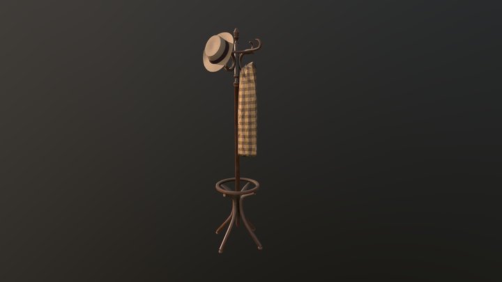 Hanger with hat and scarf 3D Model