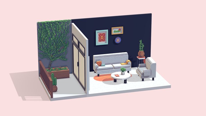 Living Room with Plants 3D Model