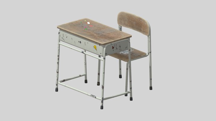 Chinese High School Desk Chair 3D Model