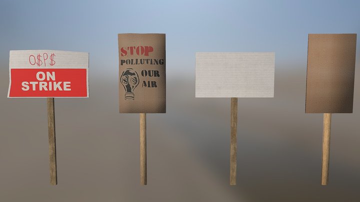 Protest Signs PBR Game Ready 3D Model