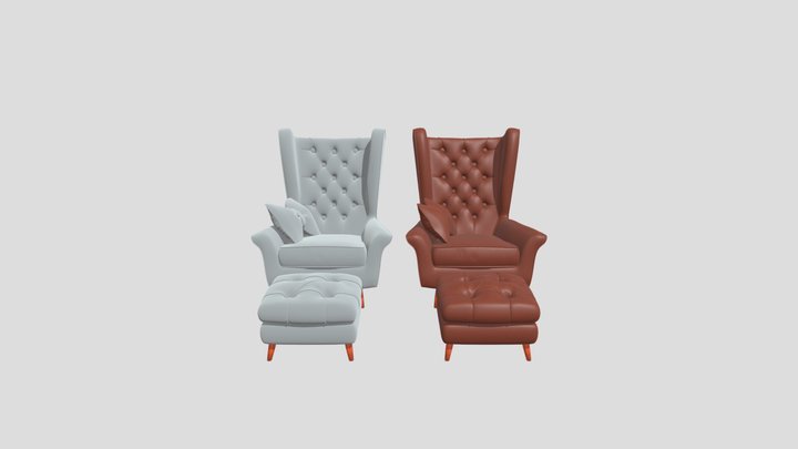 Velvet Armchair and footstool-sketchfab 3D Model