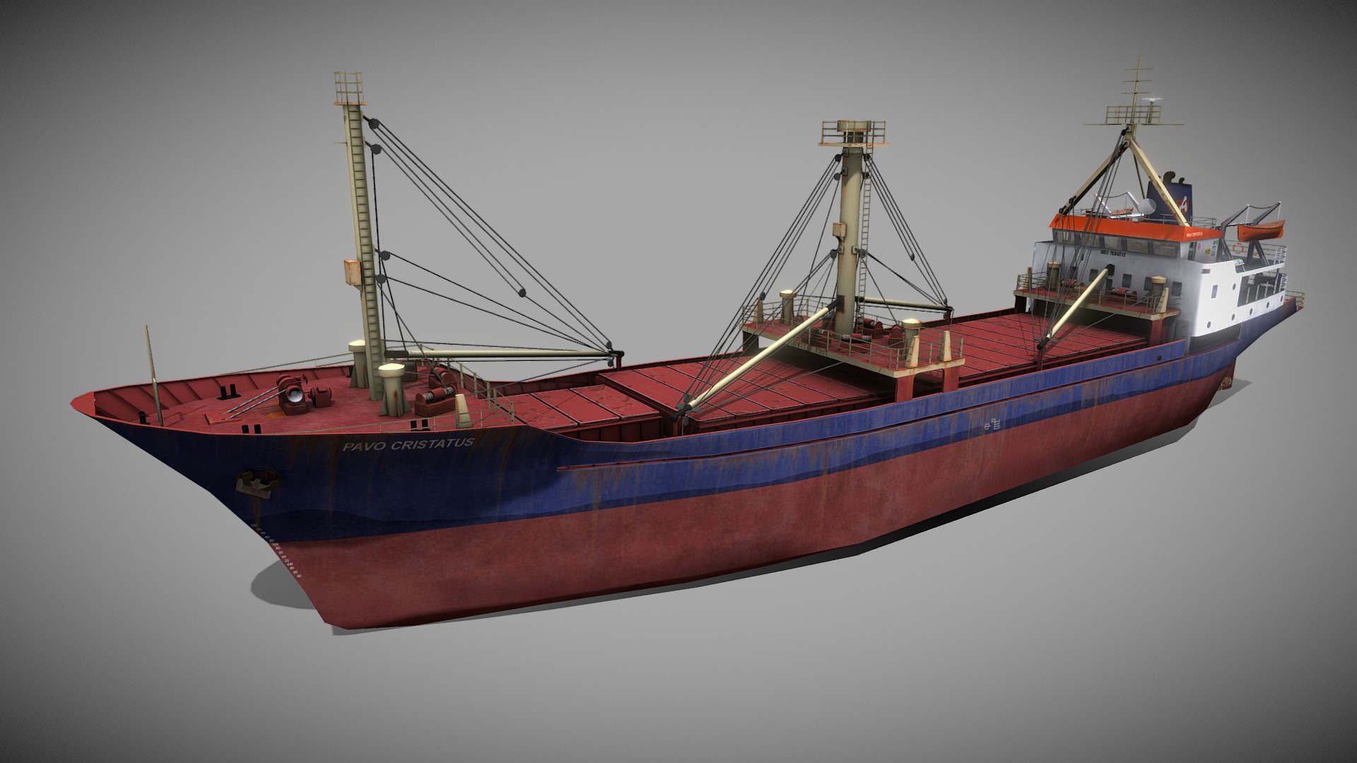 3D model Pavo Christatus (1975) Coaster - This is a 3D model of the Pavo Christatus (1975) Coaster. The 3D model is about a large red and blue ship.