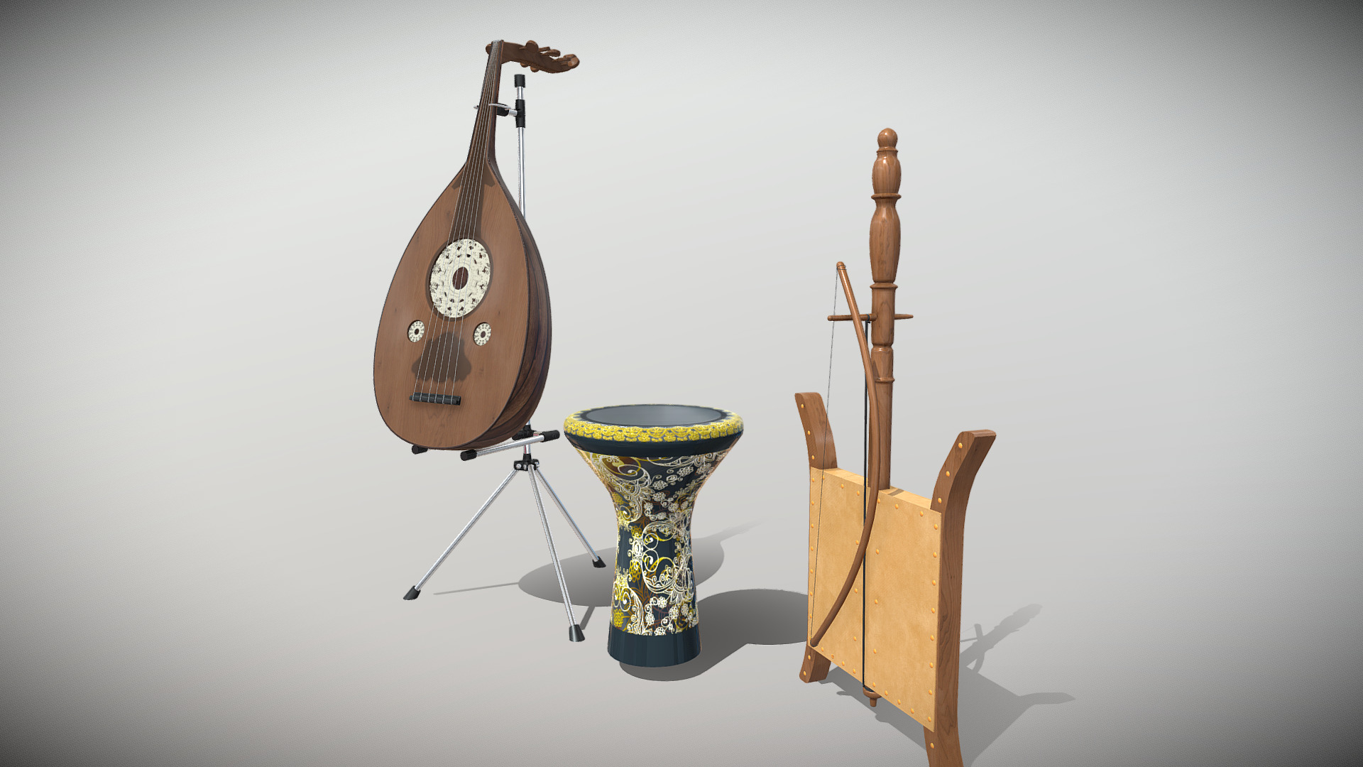 3D model arabian musical instruments - This is a 3D model of the arabian musical instruments. The 3D model is about a couple of wooden objects.