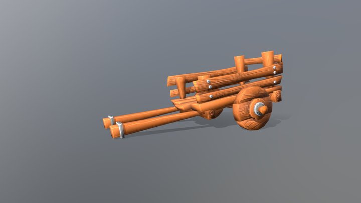 low polygon stylized old cart ready for game 3D Model