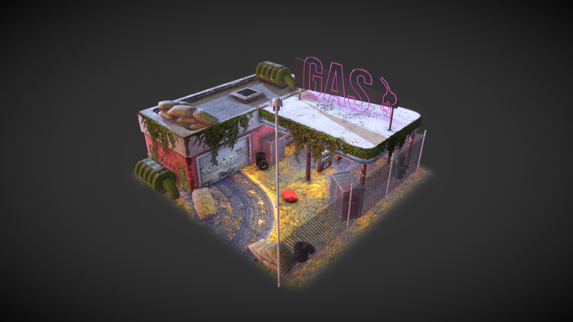 3D model Gas Station - This is a 3D model of the Gas Station. The 3D model is about a toy house with a sign.