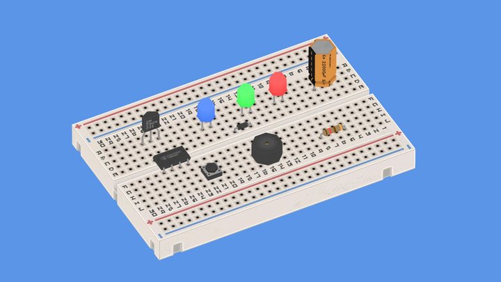 Lowpoly breadboard with components 3D Model