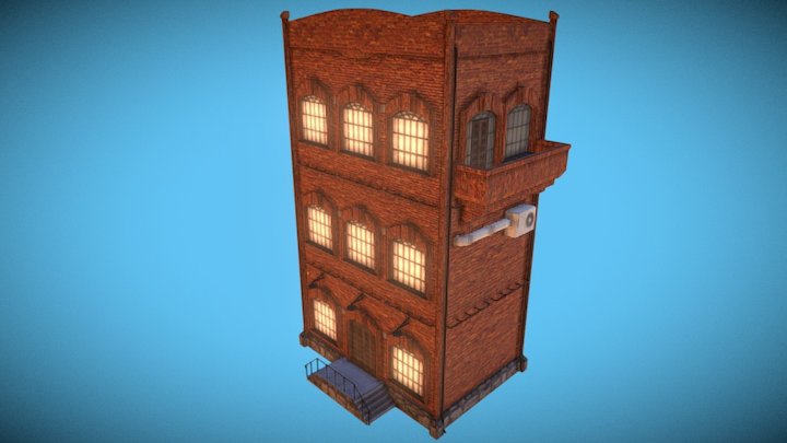 Brick Apartment Block 3D Model