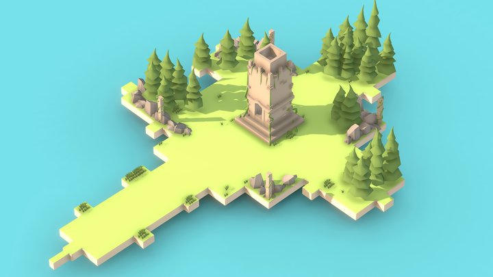 Isometric Game Level Low Poly 3D Model