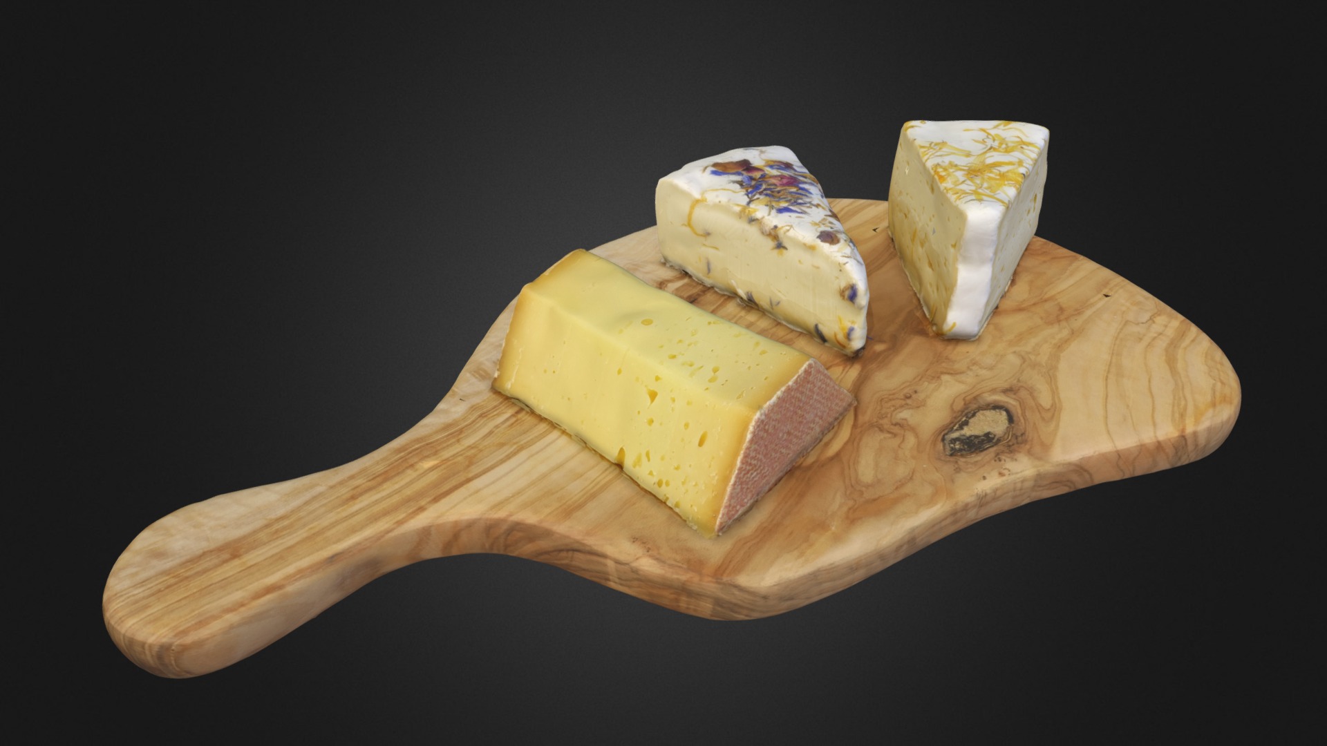 3D model Sunday breakfast cheese board - This is a 3D model of the Sunday breakfast cheese board. The 3D model is about a wooden spoon with cheese on it.
