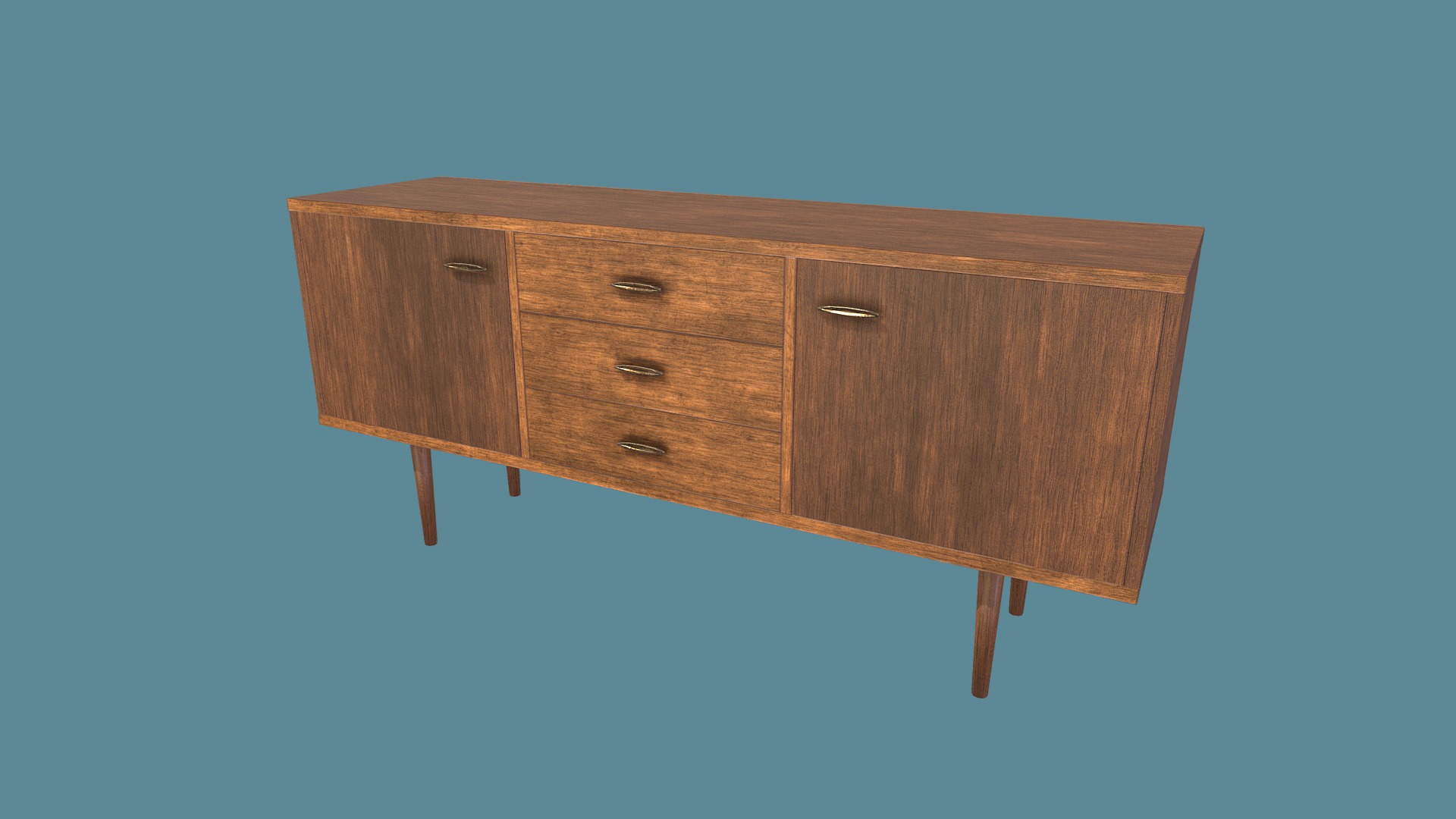 3D model Mid-Century Sideboard - This is a 3D model of the Mid-Century Sideboard. The 3D model is about a wooden box with a handle.