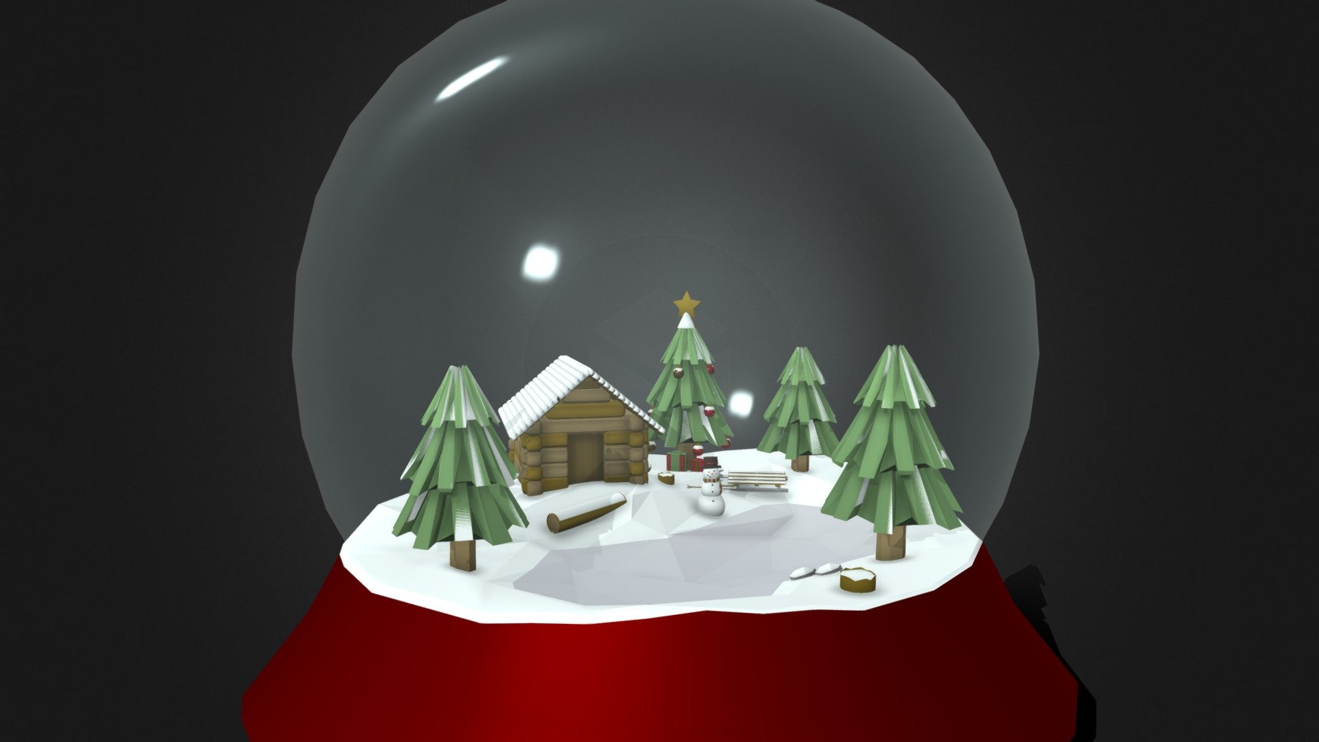 low poly winter snowglobe scene