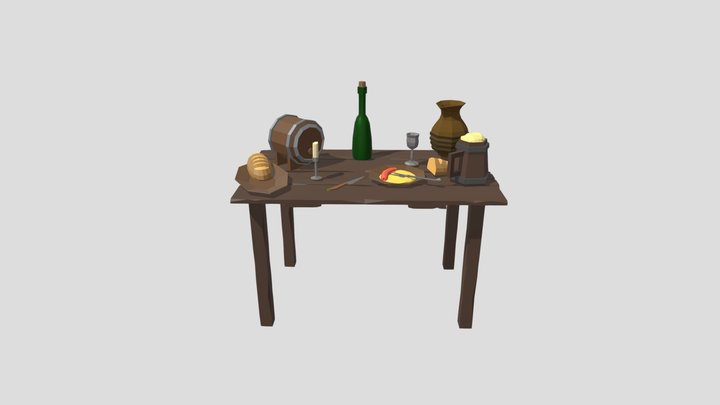 Low poly Tavern Table 3D Model