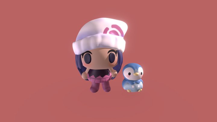 Pokemon Trainer and Piplup 3D Model