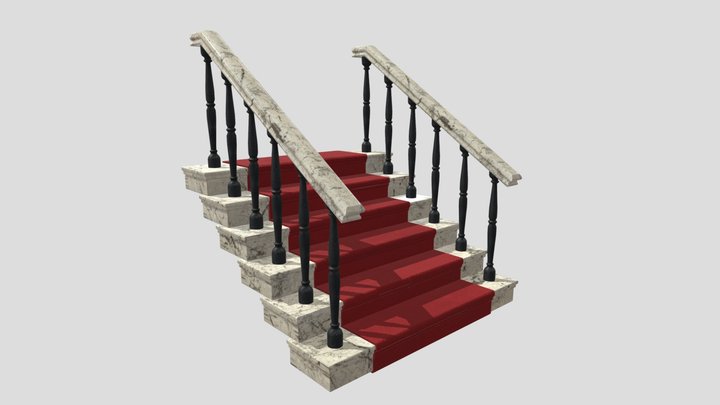 Cream Marble Stairs with Red Carpet 3D Model