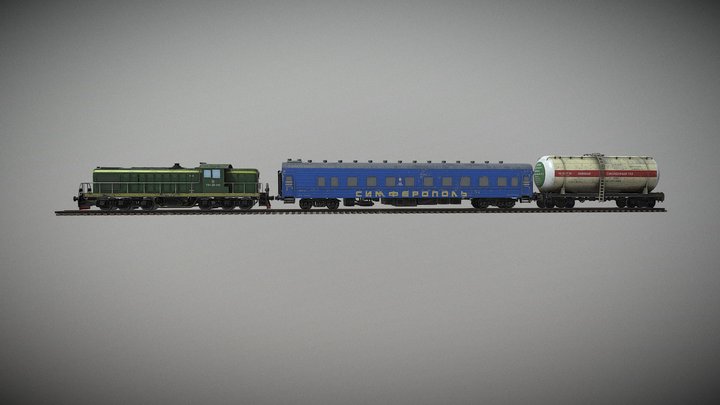 USSR Train TE-1 with cars 3D Model