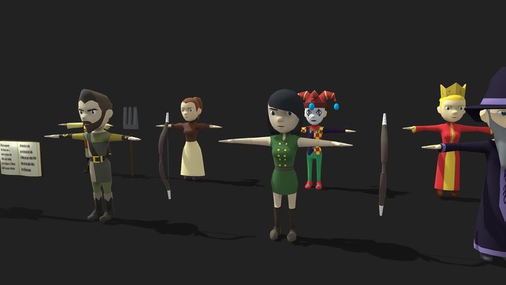 Medieval Low-Poly Cartoon Characters Pack 3D Model