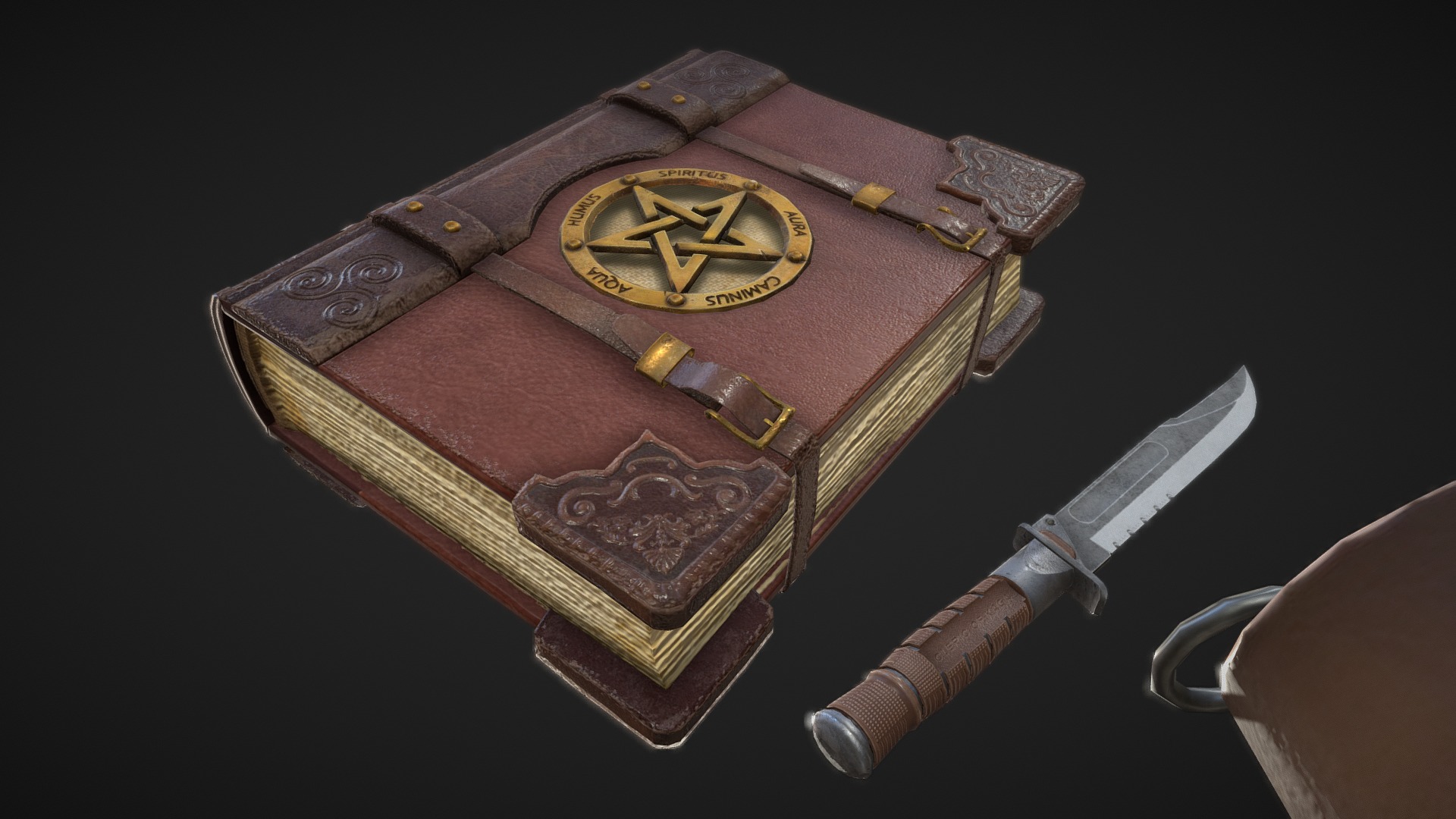 3D model Cleric Assets - This is a 3D model of the Cleric Assets. The 3D model is about a brown rectangular object with a gold emblem and a gold cross on it.