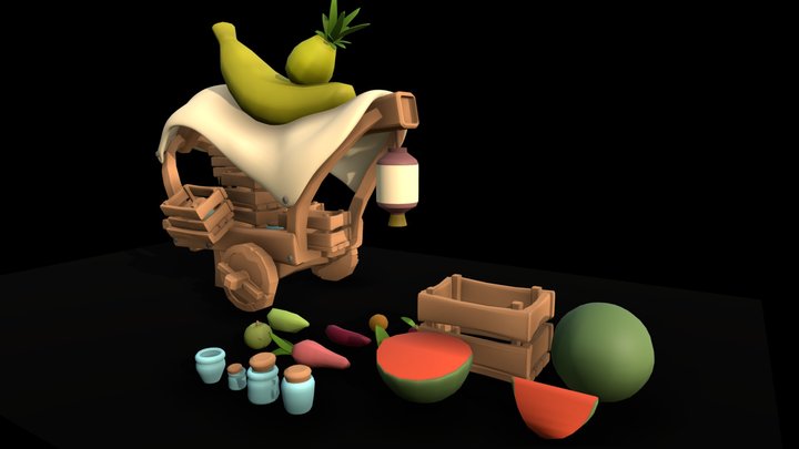 stylized fruit cart - blockout 3D Model