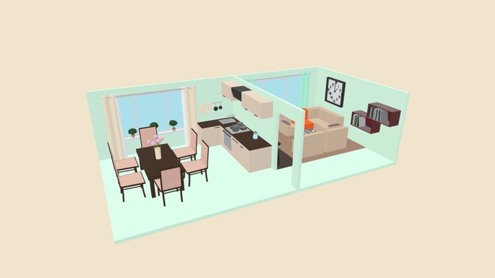 Apartment with fireplace 3D Model