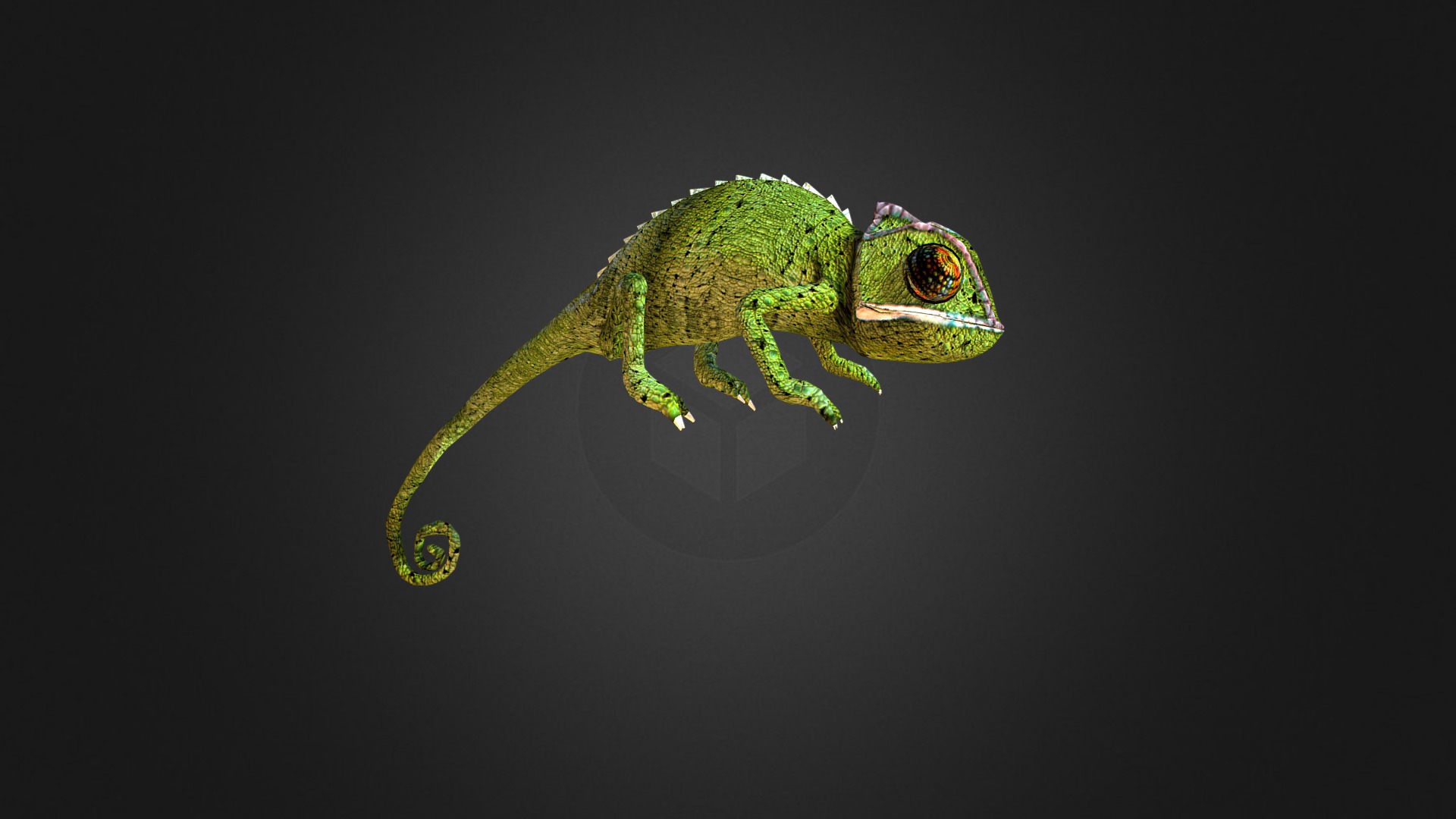 3D model Hameleon 6 Rigged Low-poly - This is a 3D model of the Hameleon 6 Rigged Low-poly. The 3D model is about a green frog on a black background.