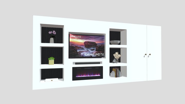Plasterboard Media Wall with cupboard 3D Model