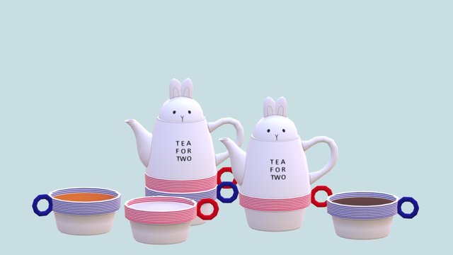 Rabbit Teapots Sets 3D Model