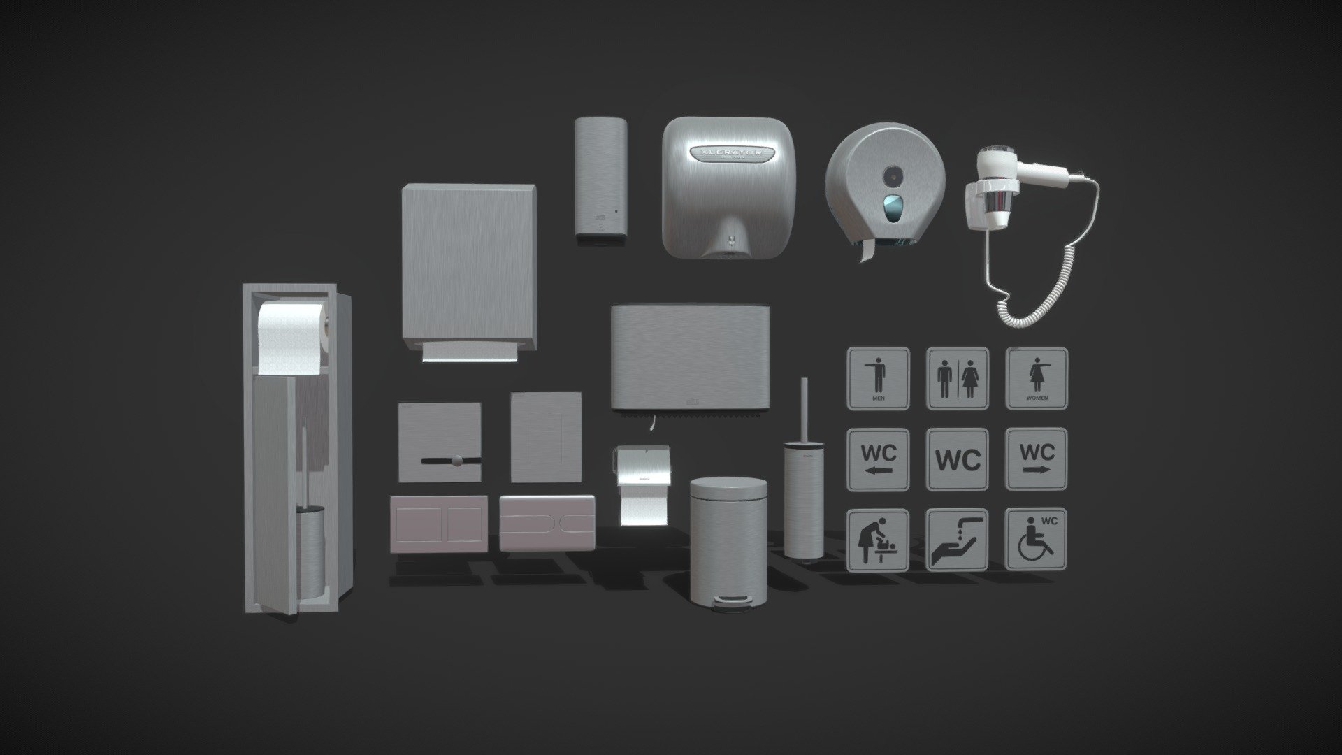 Public toilet accessories set 151 Buy Royalty Free 3D model by madMIX