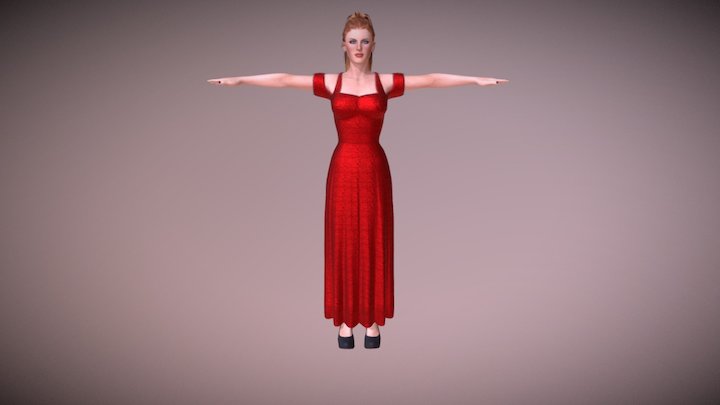 Red Drop Shoulder Gown 3D Model