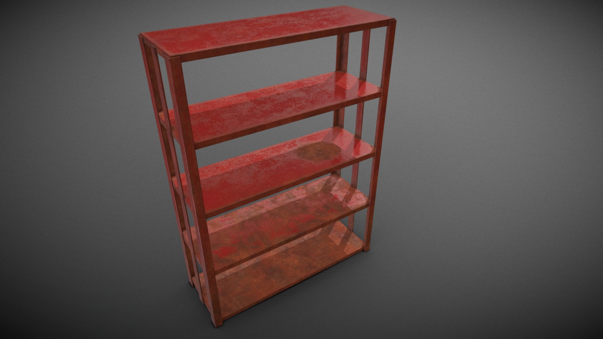 3D model Vintage Rusted Red Shelf - This is a 3D model of the Vintage Rusted Red Shelf. The 3D model is about a wooden chair with a cushion.