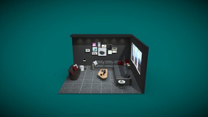 Living Room Low Poly Baked 3D Model