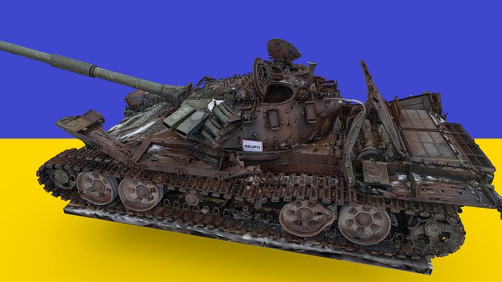 Destroyed Russian tank T-72B in Vilnius 3D Model