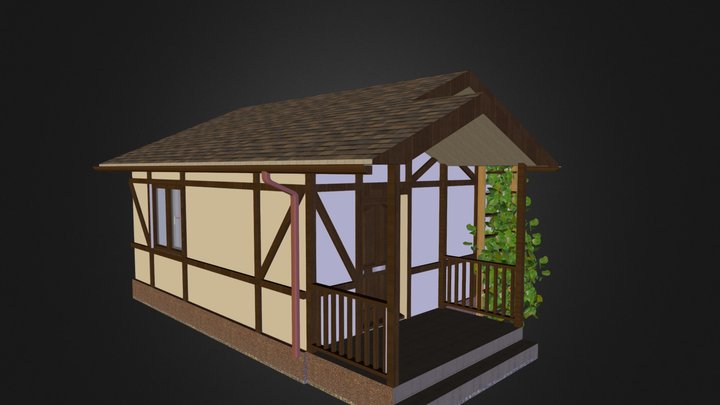 Одноэтажный дом 6х6 в стиле Фахверк - Эконом 4 3D Model